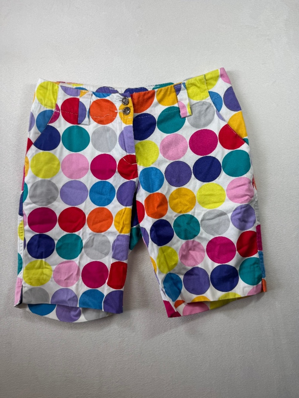 Loudmouth Women's White Shorts with Multicolor Polka Dots size 2